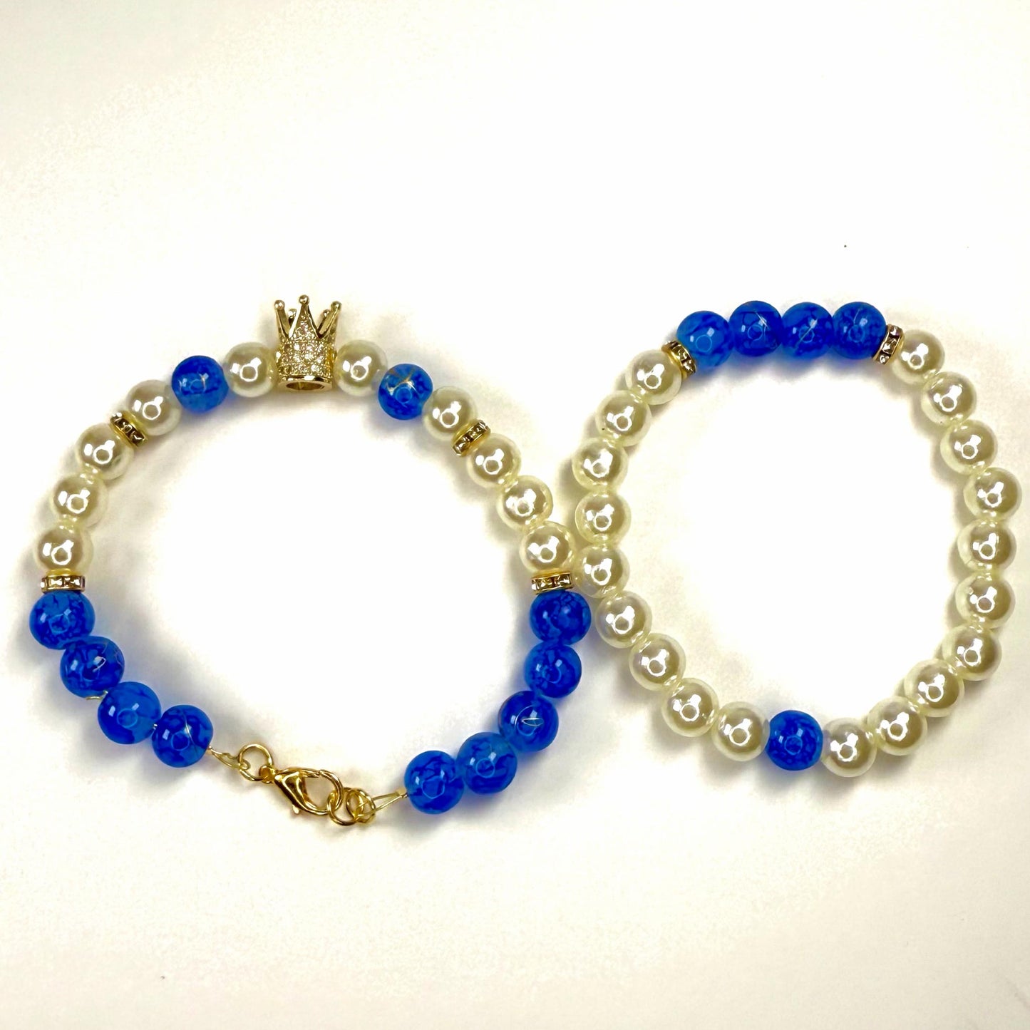 Princess Pearl Rhinestone Collection - Blue and Gold Bracelet Set