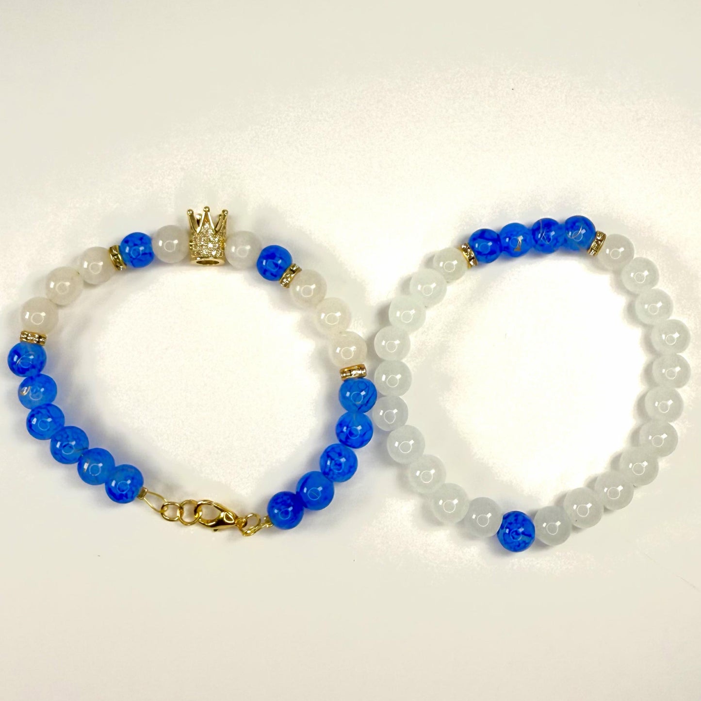 Prince White Jade Rhinestone Collection - Blue and Gold Bracelet Set