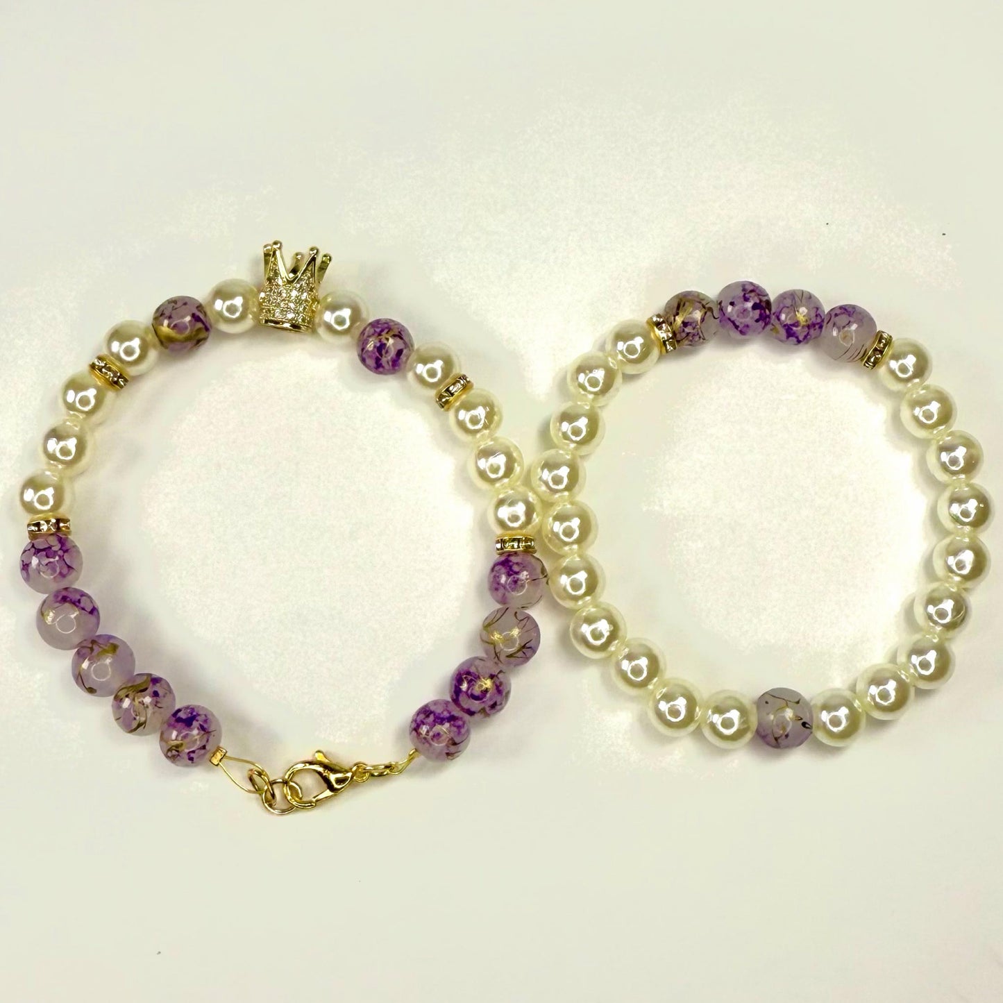 Princess Pearl Rhinestone Collection - Purple and Gold Bracelet Set