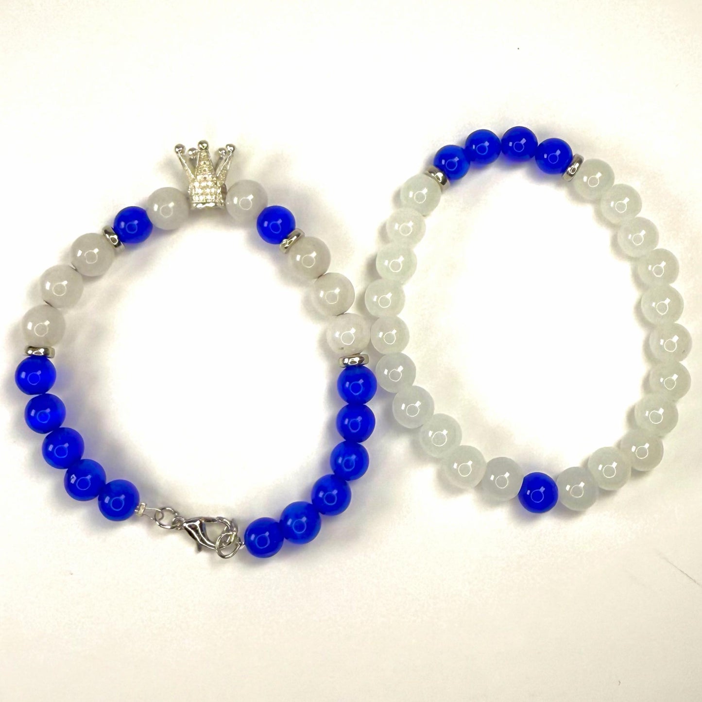Prince White Jade Collection - Blue Cat Eye and Silver Bracelet Set