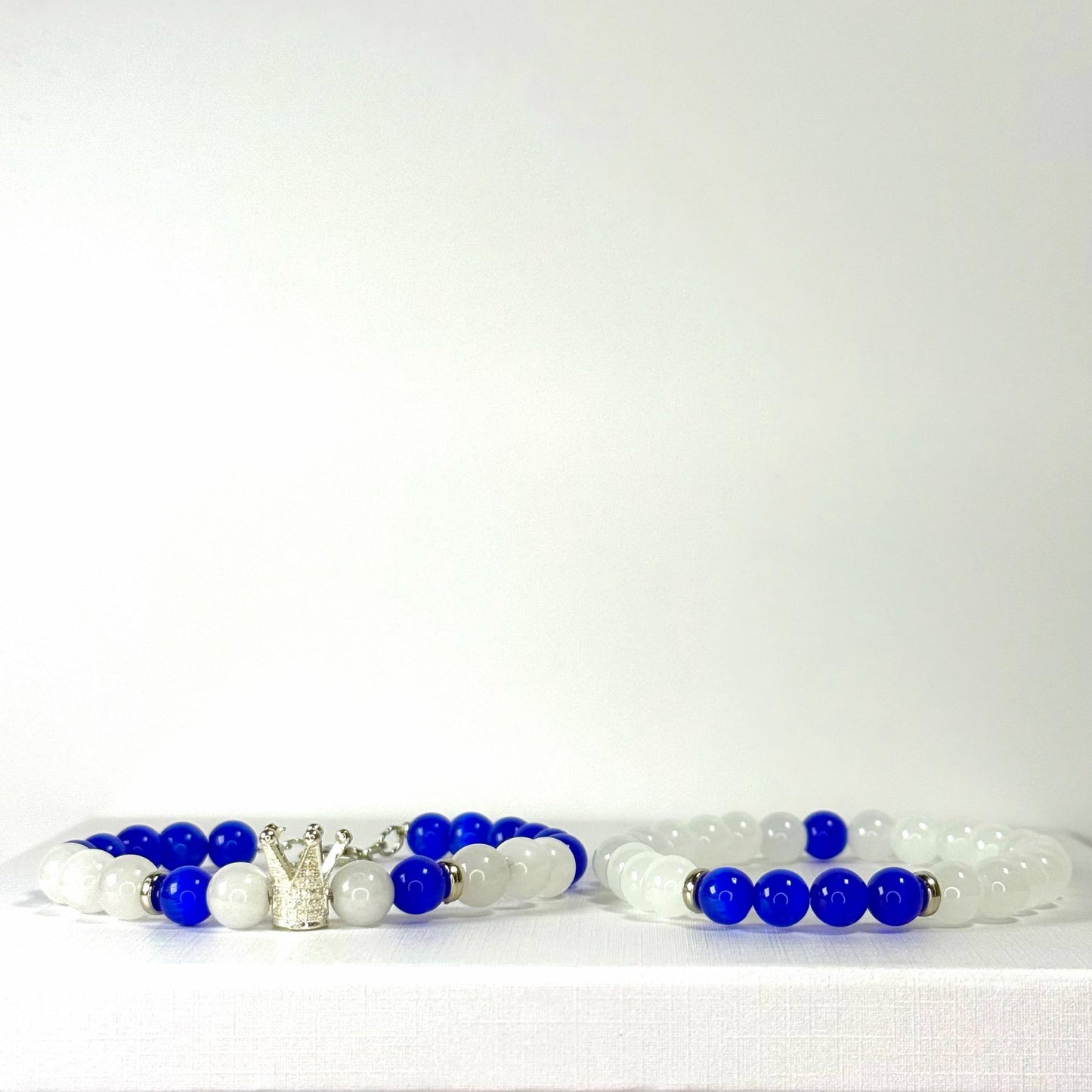 Prince White Jade Collection - Blue Cat Eye and Silver Bracelet Set