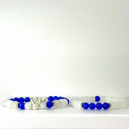 Prince White Jade Collection - Blue Cat Eye and Silver Bracelet Set