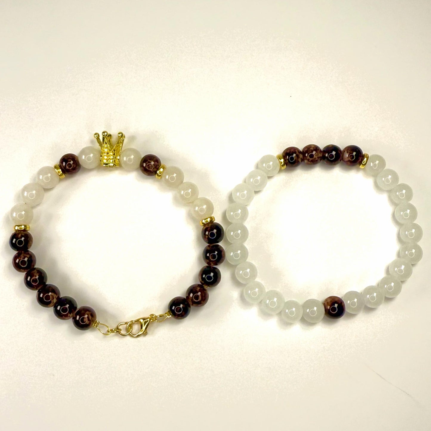 Prince White Jade Collection - Brown/White Marble and Gold Bracelet Set