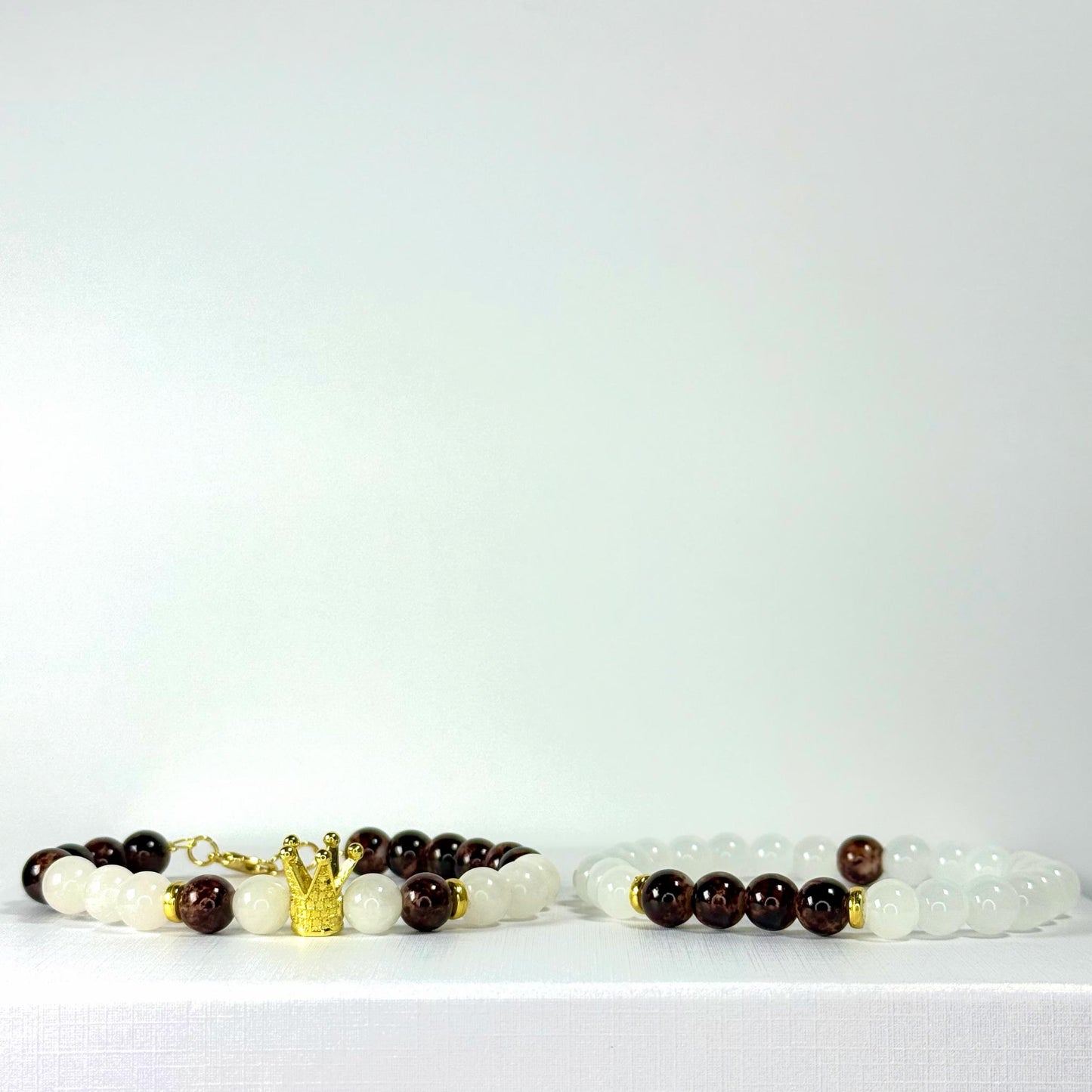 Prince White Jade Collection - Brown/White Marble and Gold Bracelet Set