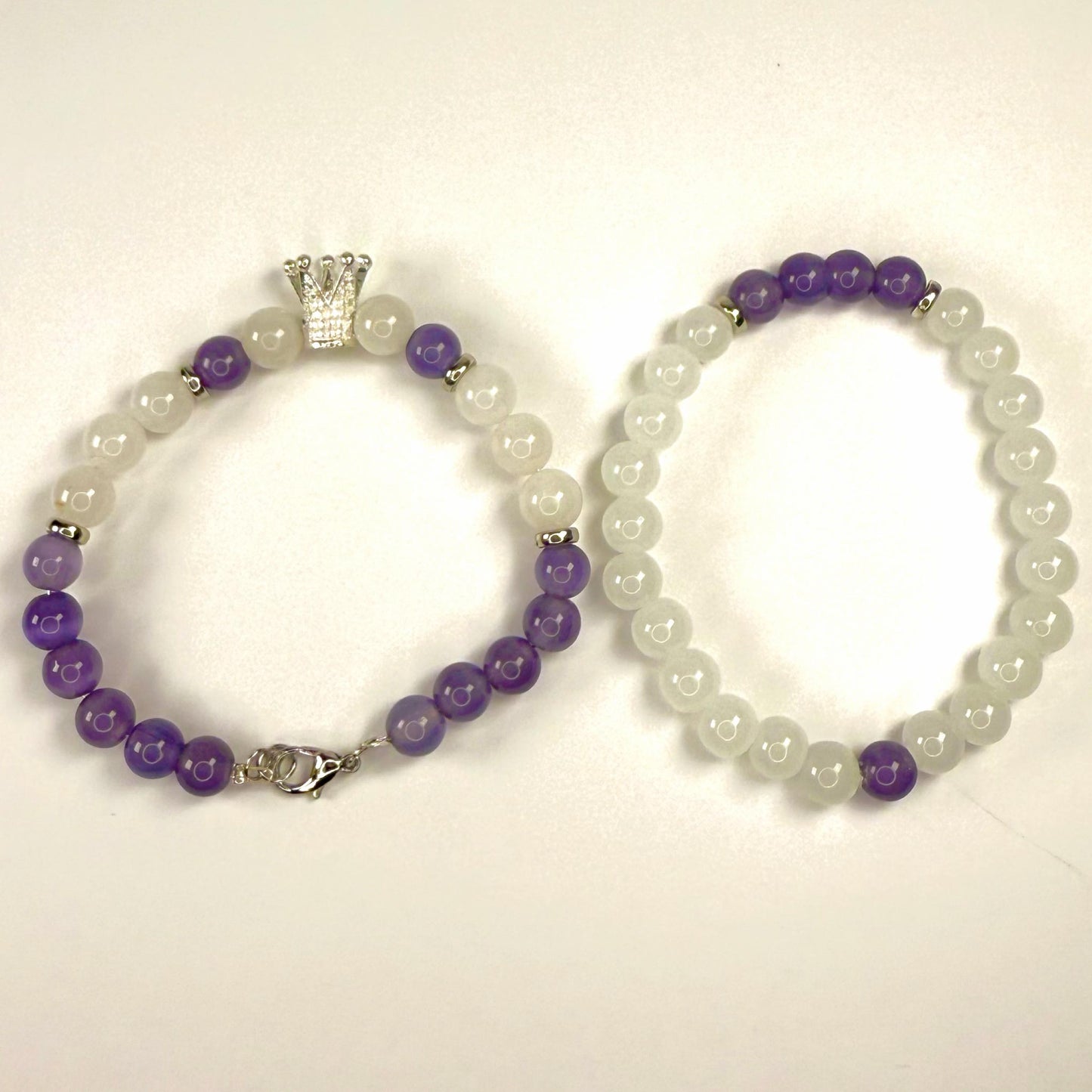 Prince White Jade Collection - Purple Cat Eye and Silver Bracelet Set