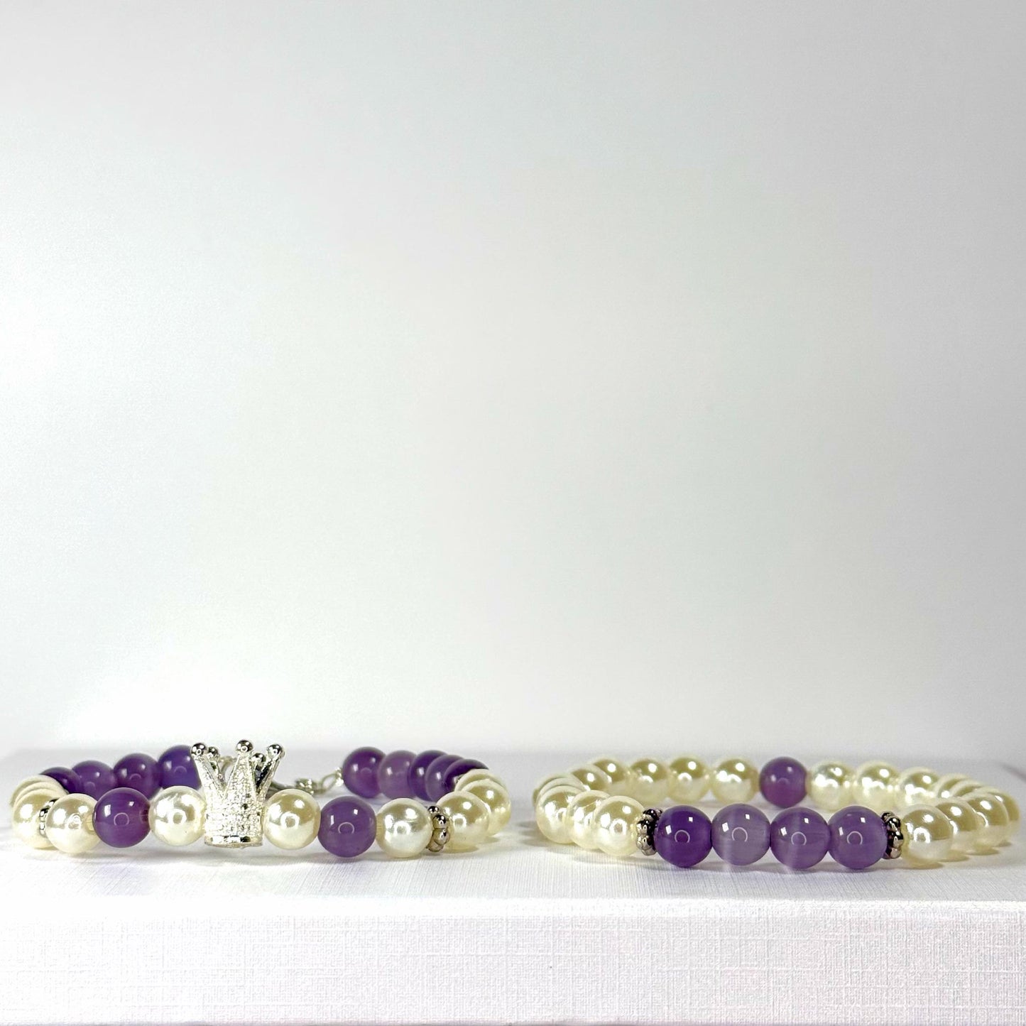 Princess Pearl Collection - Purple Cat Eye & Silver Bracelet Set