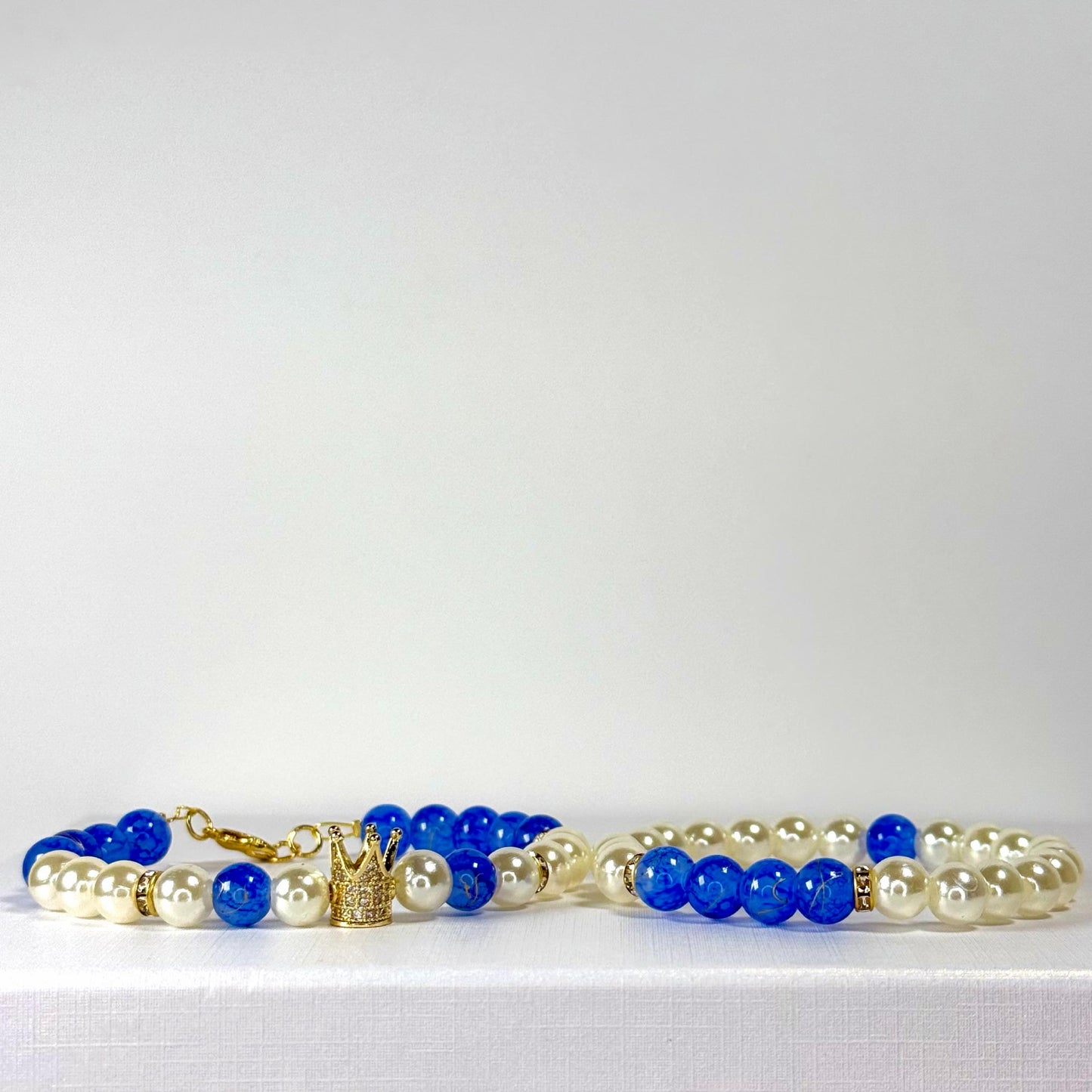 Princess Pearl Rhinestone Collection - Blue and Gold Bracelet Set