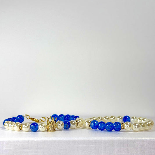 Princess Pearl Rhinestone Collection - Blue and Gold Bracelet Set