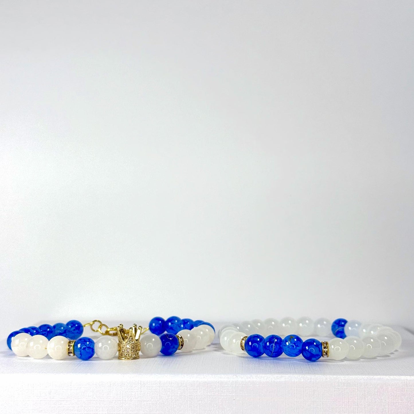 Prince White Jade Rhinestone Collection - Blue and Gold Bracelet Set