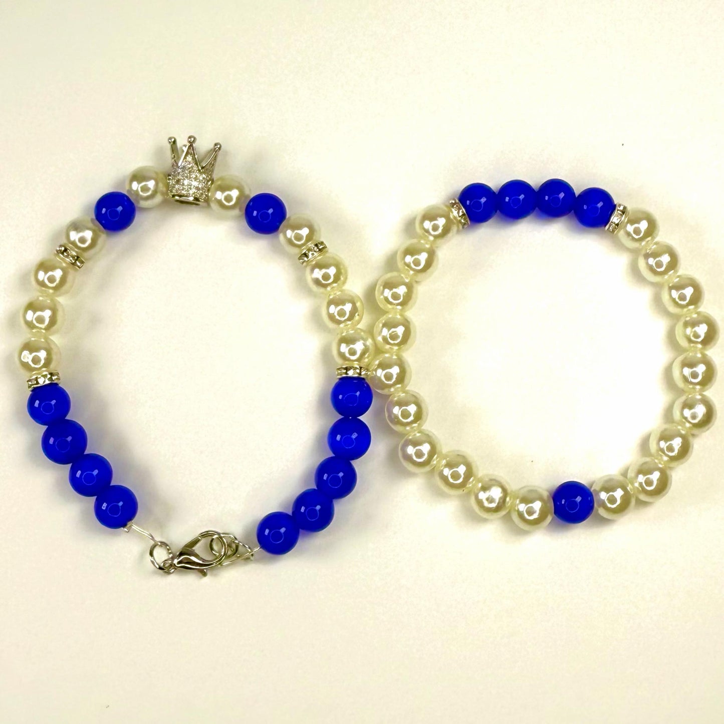 Princess Pearl Rhinestone Collection - Blue Cat Eye and Silver Bracelet Set