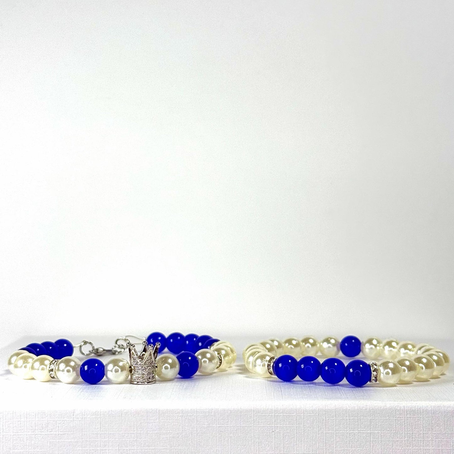 Princess Pearl Rhinestone Collection - Blue Cat Eye and Silver Bracelet Set