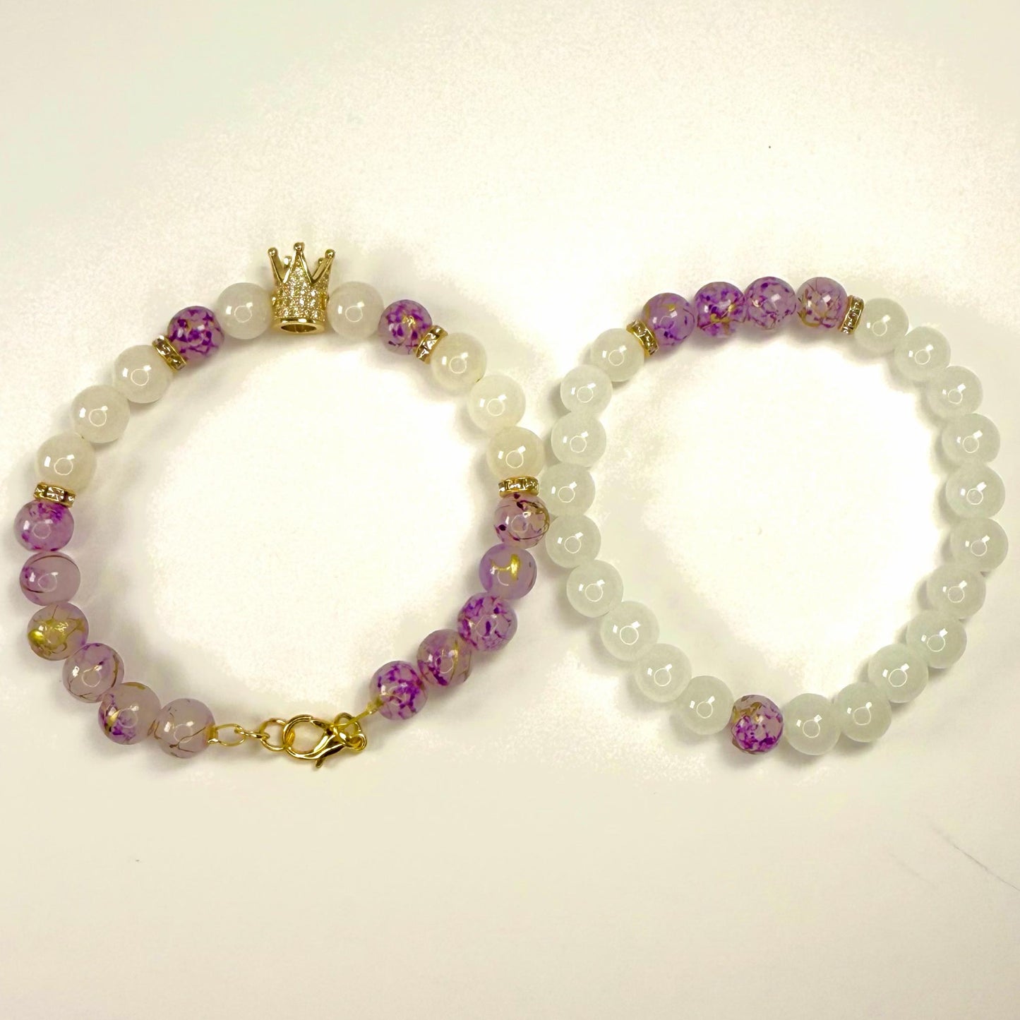 Prince White Jade Rhinestone Collection - Purple and Gold Bracelet Set