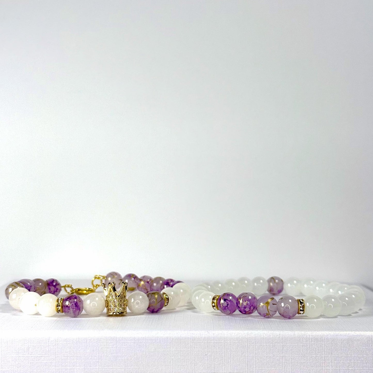 Prince White Jade Rhinestone Collection - Purple and Gold Bracelet Set