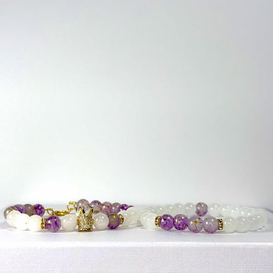 Prince White Jade Rhinestone Collection - Purple and Gold Bracelet Set