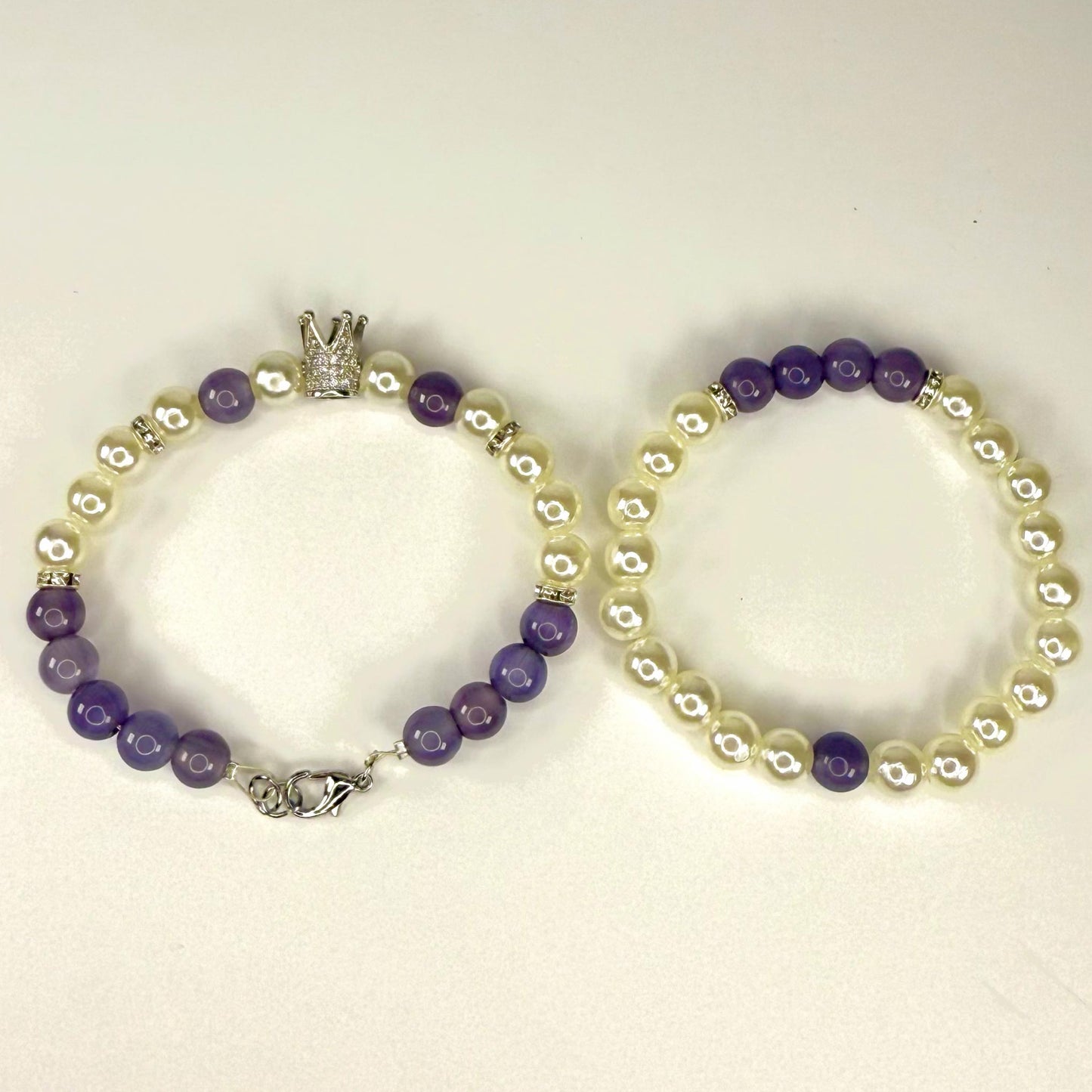 Princess Pearl Rhinestone Collection - Purple Cat Eye and Silver Bracelet Set
