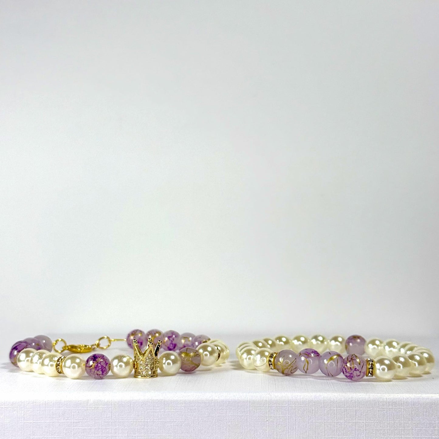 Princess Pearl Rhinestone Collection - Purple and Gold Bracelet Set