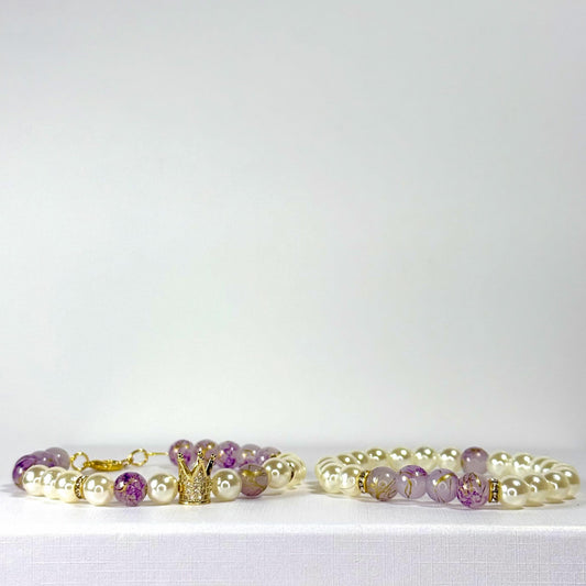 Princess Pearl Rhinestone Collection - Purple and Gold Bracelet Set